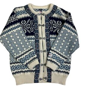Dale of Norway Mens Medium 100% Wool Snowflake Clasp Cardigan Sweater